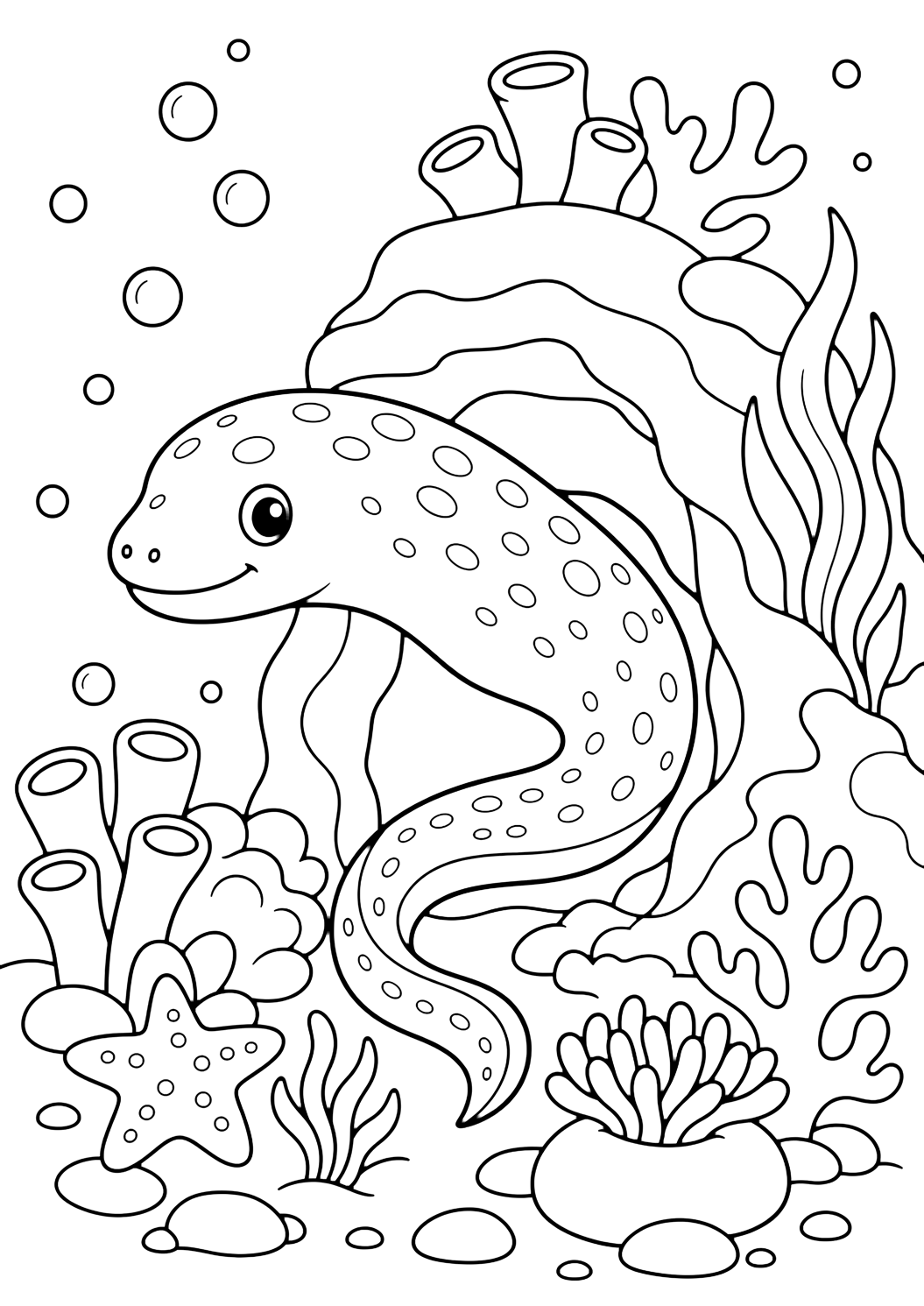 Coloriage avec Murène. Idéal pour enfants, thèmes de l'océan, impression et coloriage en ligne.