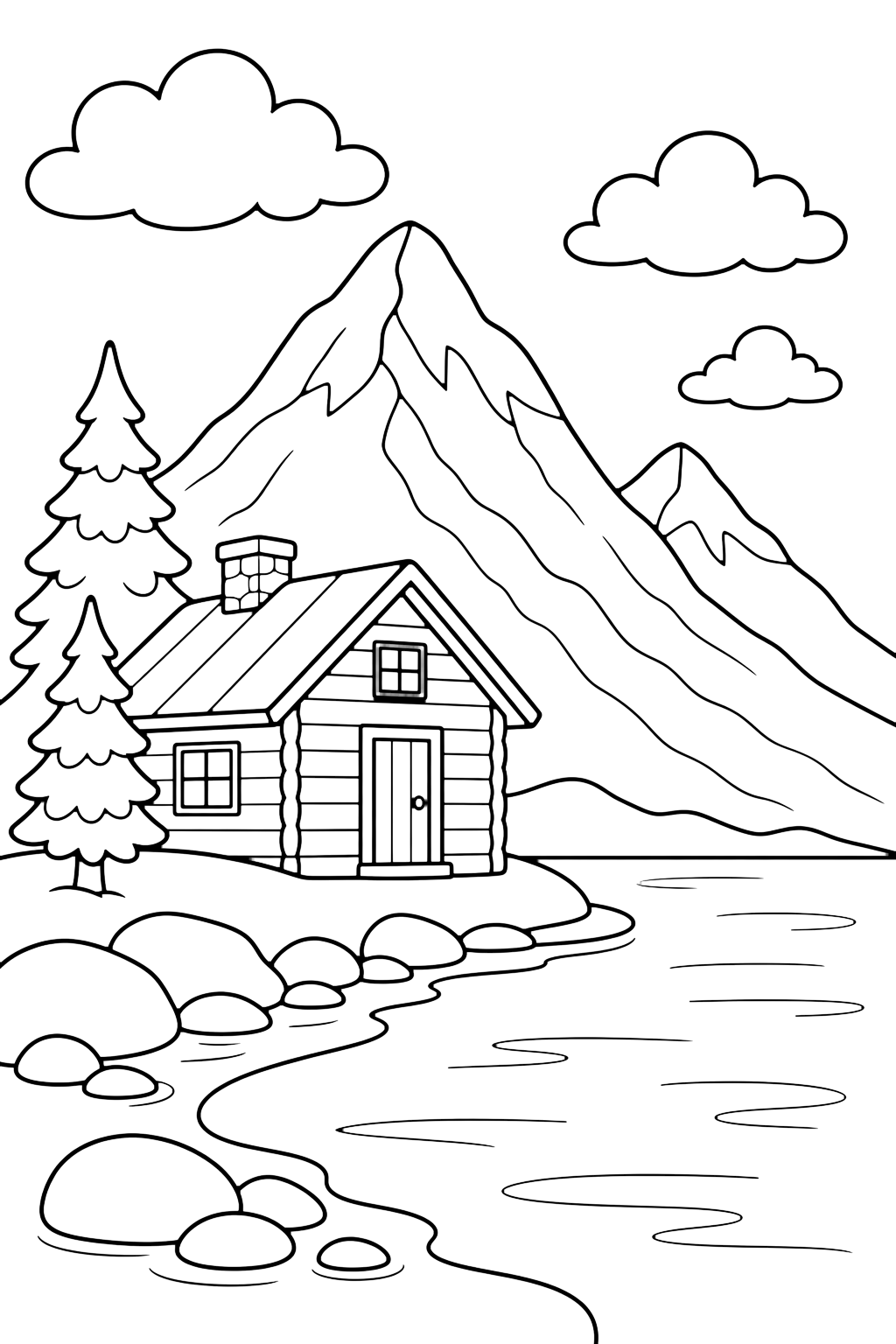 Berghütte am See Ausmalbild