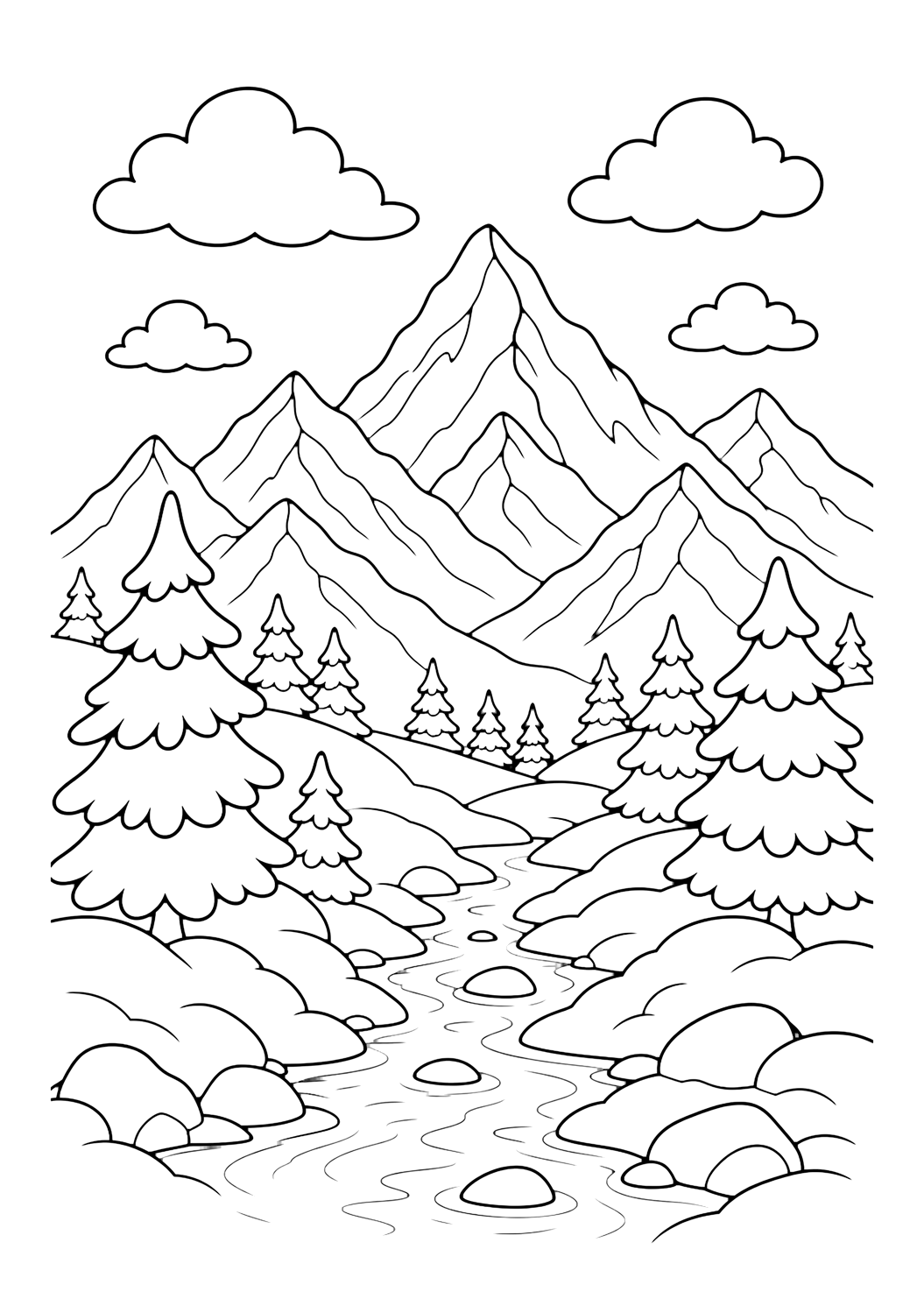 Bergtal im Schnee Ausmalbild