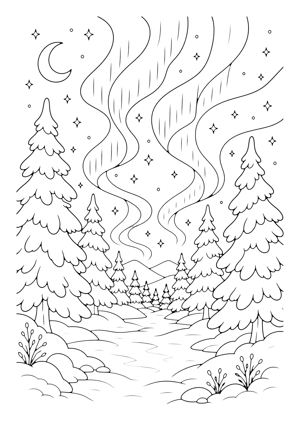 Nordlichterwald Ausmalbild