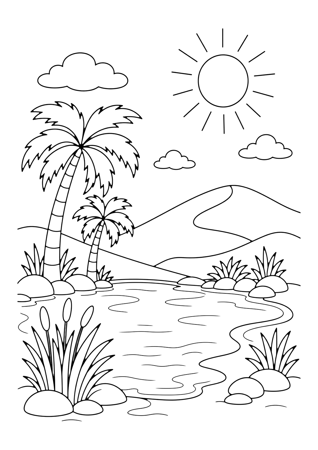 Рисунка за оцветяване с оазис под слънцето