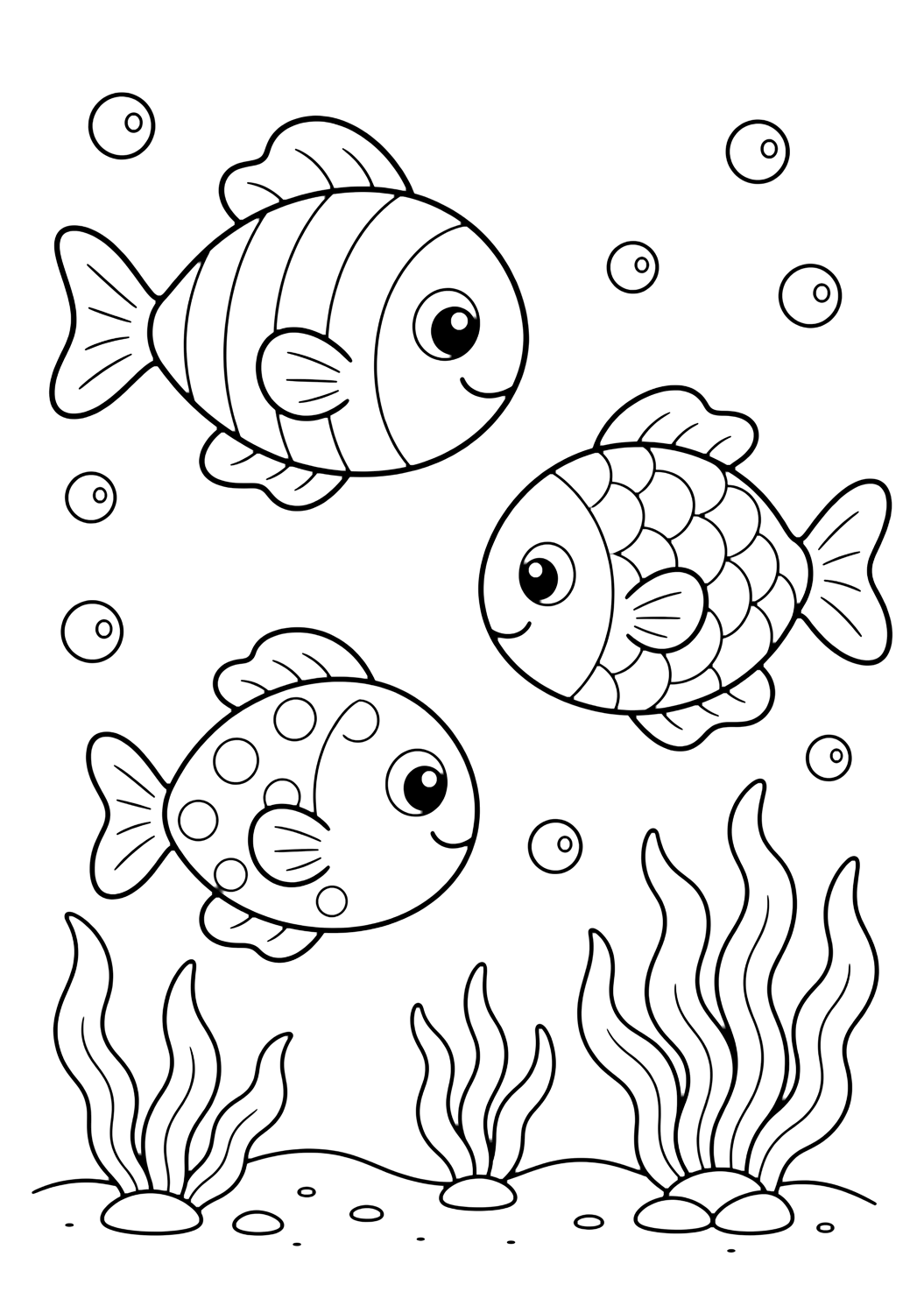 Coloriage d'océan avec poissons de l'océan. Idéal pour enfants, activités d'été, impression et coloriage en ligne.