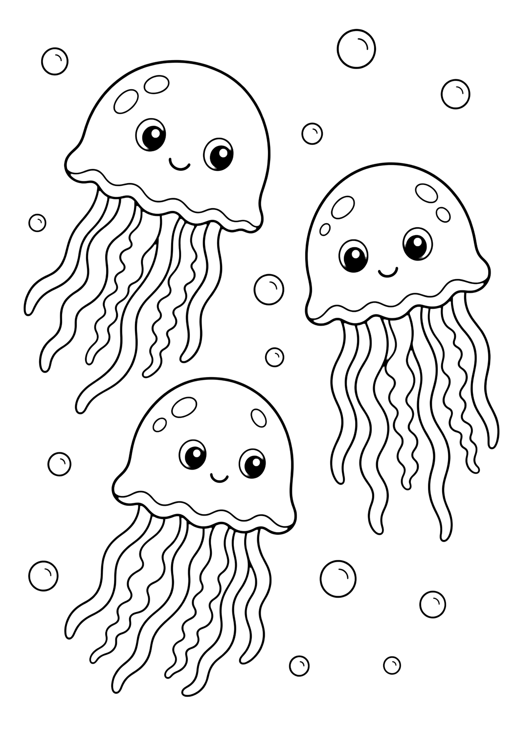 Disegno dell'oceano da colorare con meduse dell'oceano. Adatto a bambini, attività estive, stampa e colorazione online.