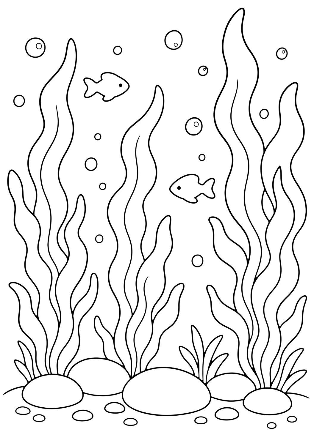 Coloriage d'océan avec forêt de kelp de l'océan. Idéal pour enfants, activités d'été, impression et coloriage en ligne.
