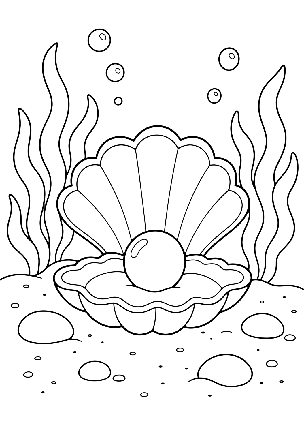 Coloriage d'océan avec coquillage avec perle de l'océan. Idéal pour enfants, activités d'été, impression et coloriage en ligne.