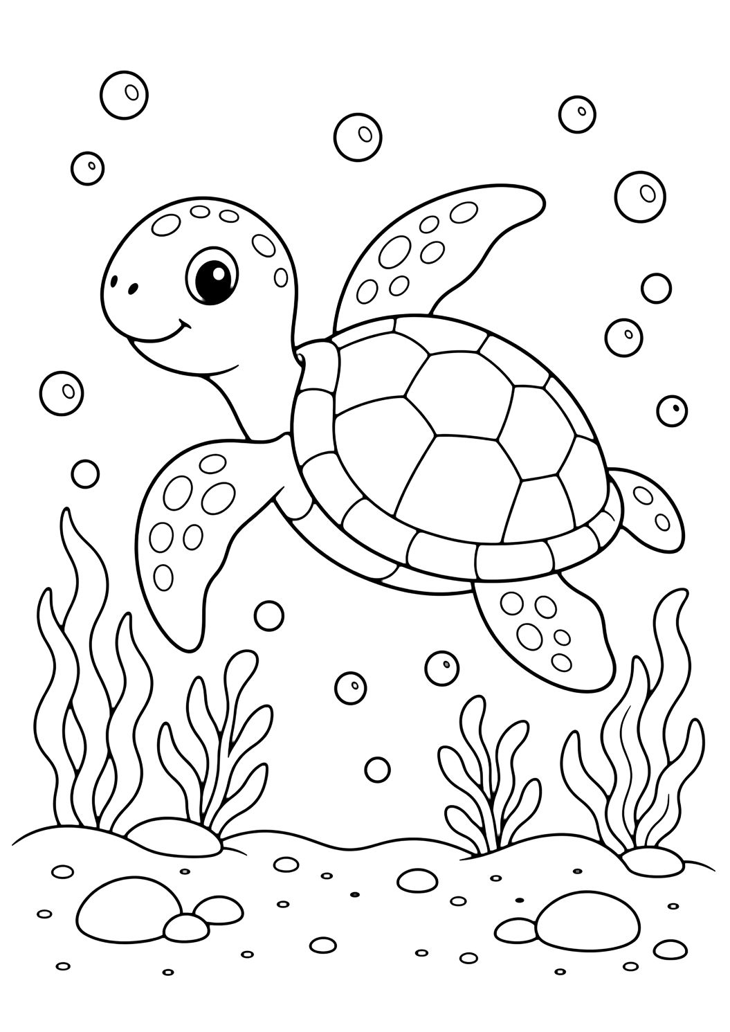 Coloriage d'océan avec tortue de l'océan. Idéal pour enfants, activités d'été, impression et coloriage en ligne.