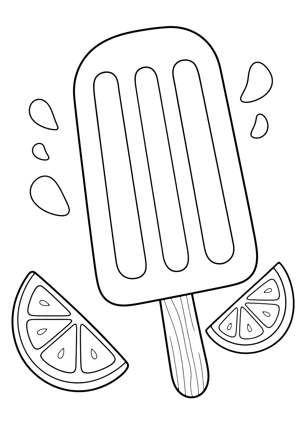 Coloriage de glace à l'eau avec glace orange. Idéal pour enfants, été, impression et coloriage en ligne.