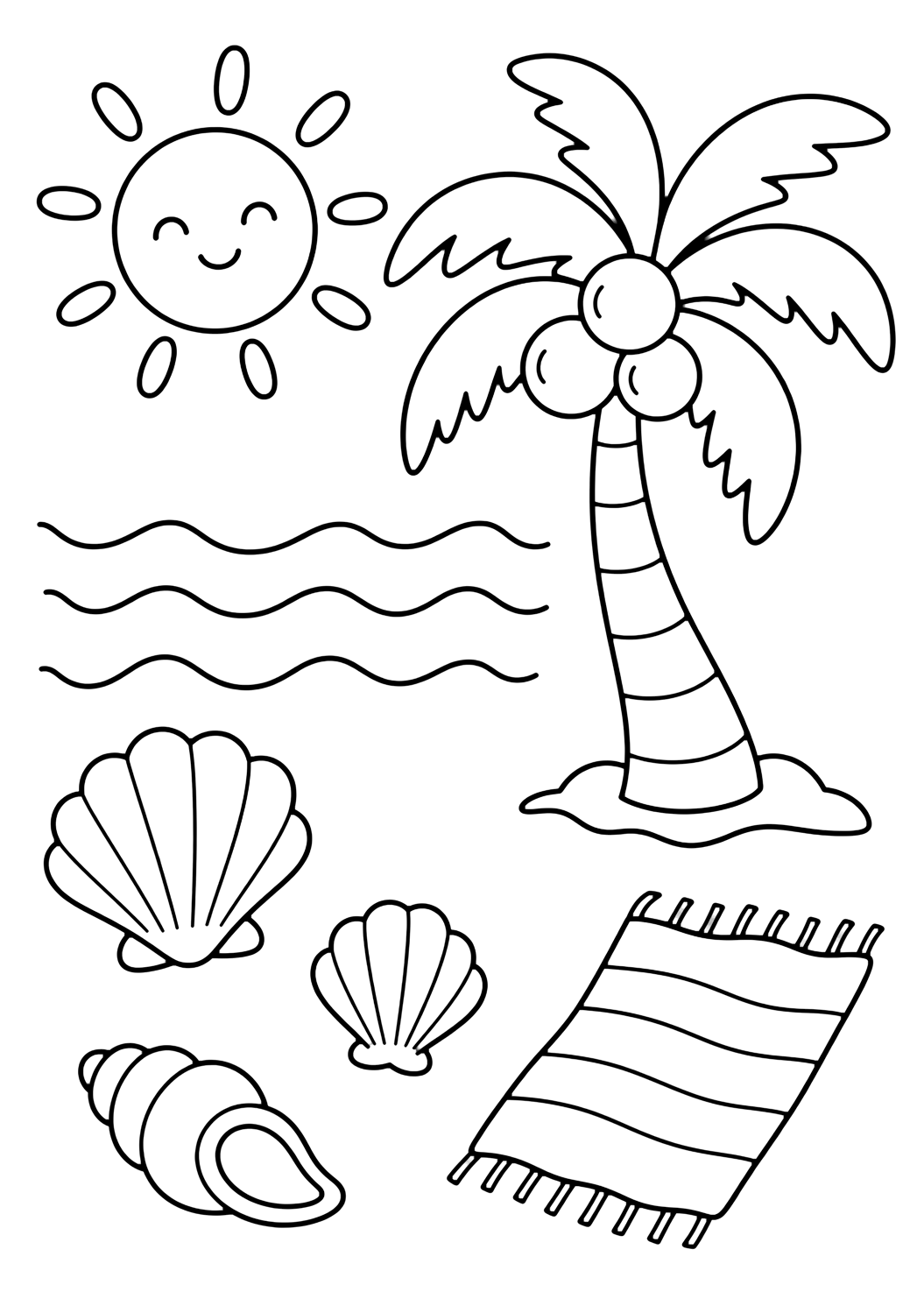 Лятна doodle картинка за оцветяване с палма doodle. Подходяща за деца, печат и онлайн оцветяване.