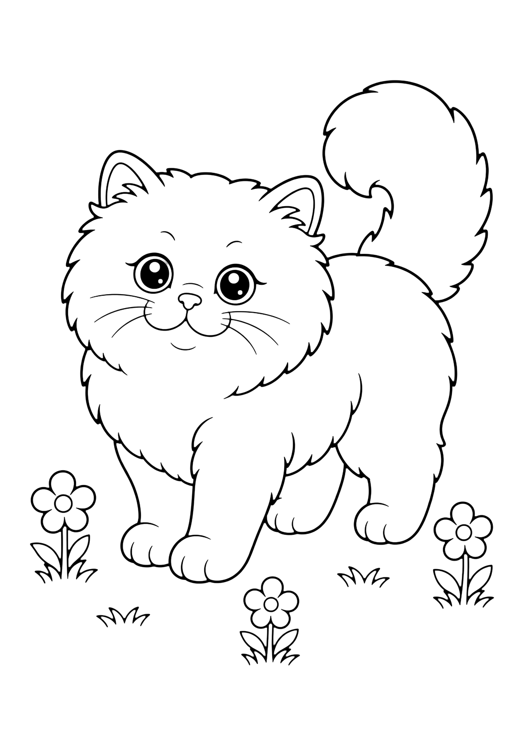 Gato persa en prado para colorear