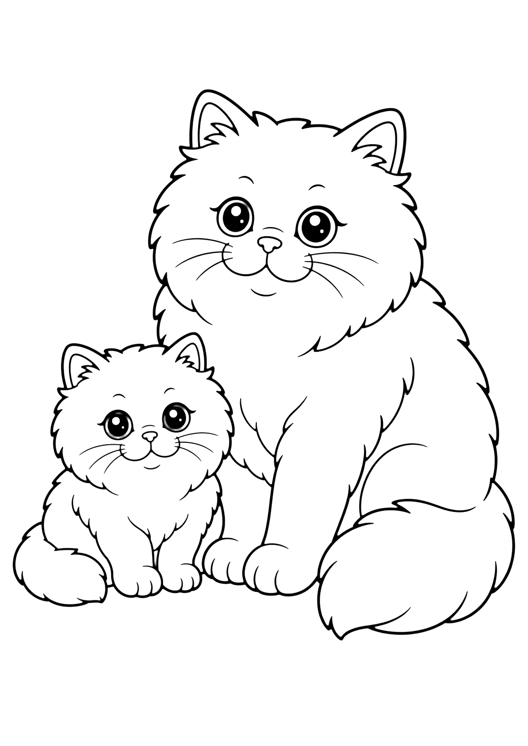 Рисунка за оцветяване с майка персийска котка и котенце