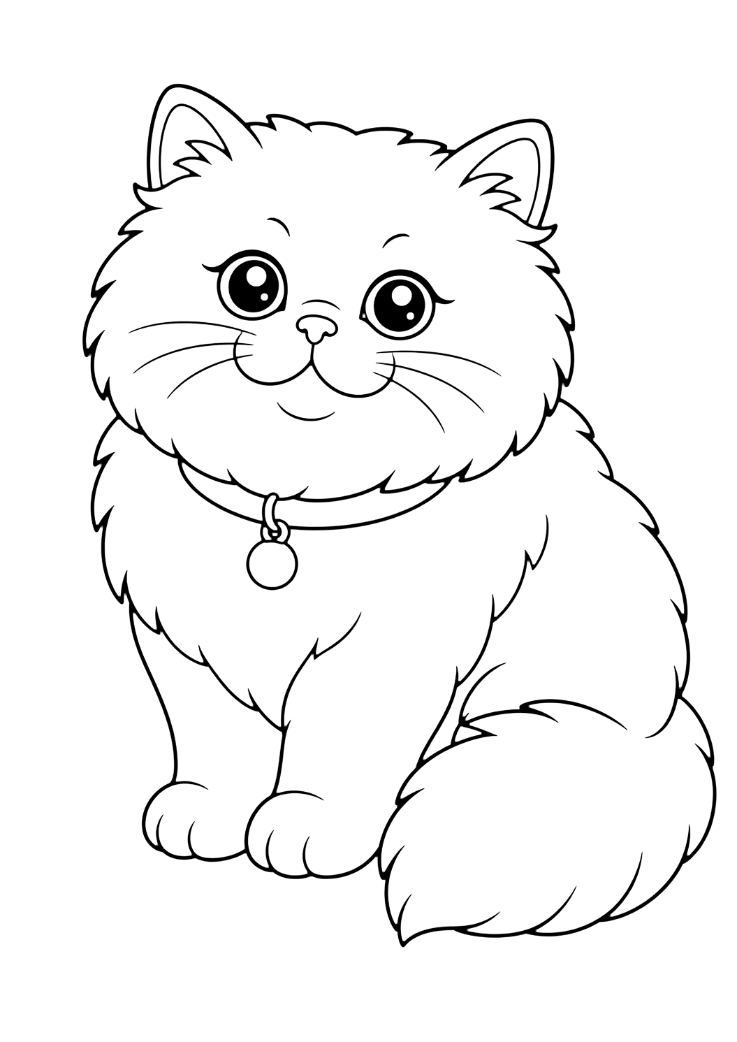 Persian Cat Wearing Collar coloring page for kids