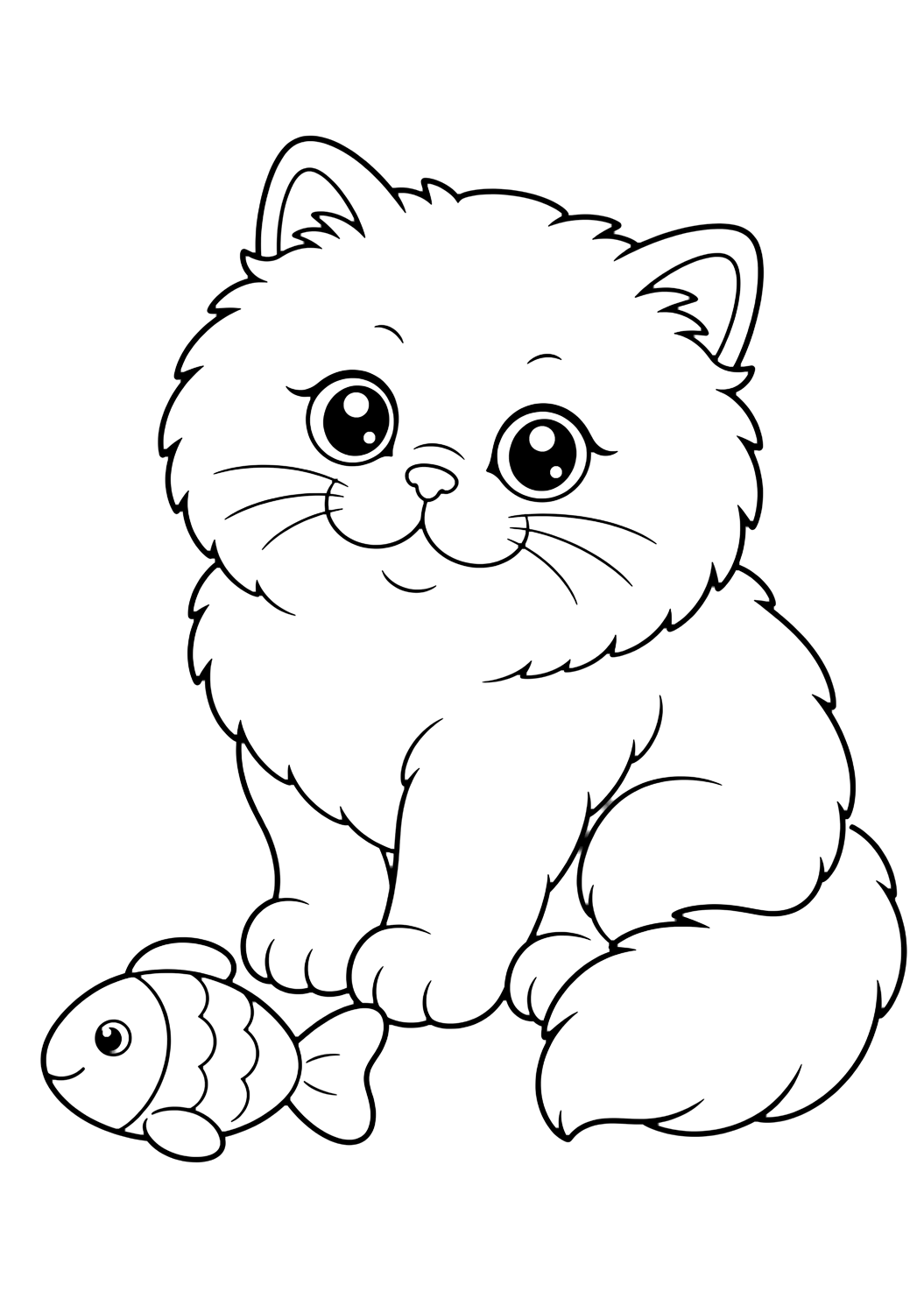 Coloriage chat persan avec jouet poisson
