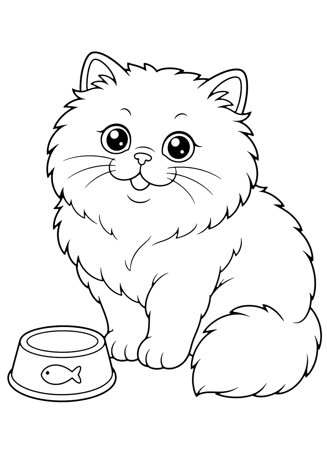 Persian Cat with Food Bowl coloring page for kids
