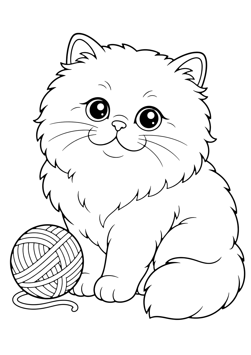 Perserkatze mit Wollknäuel Ausmalbild