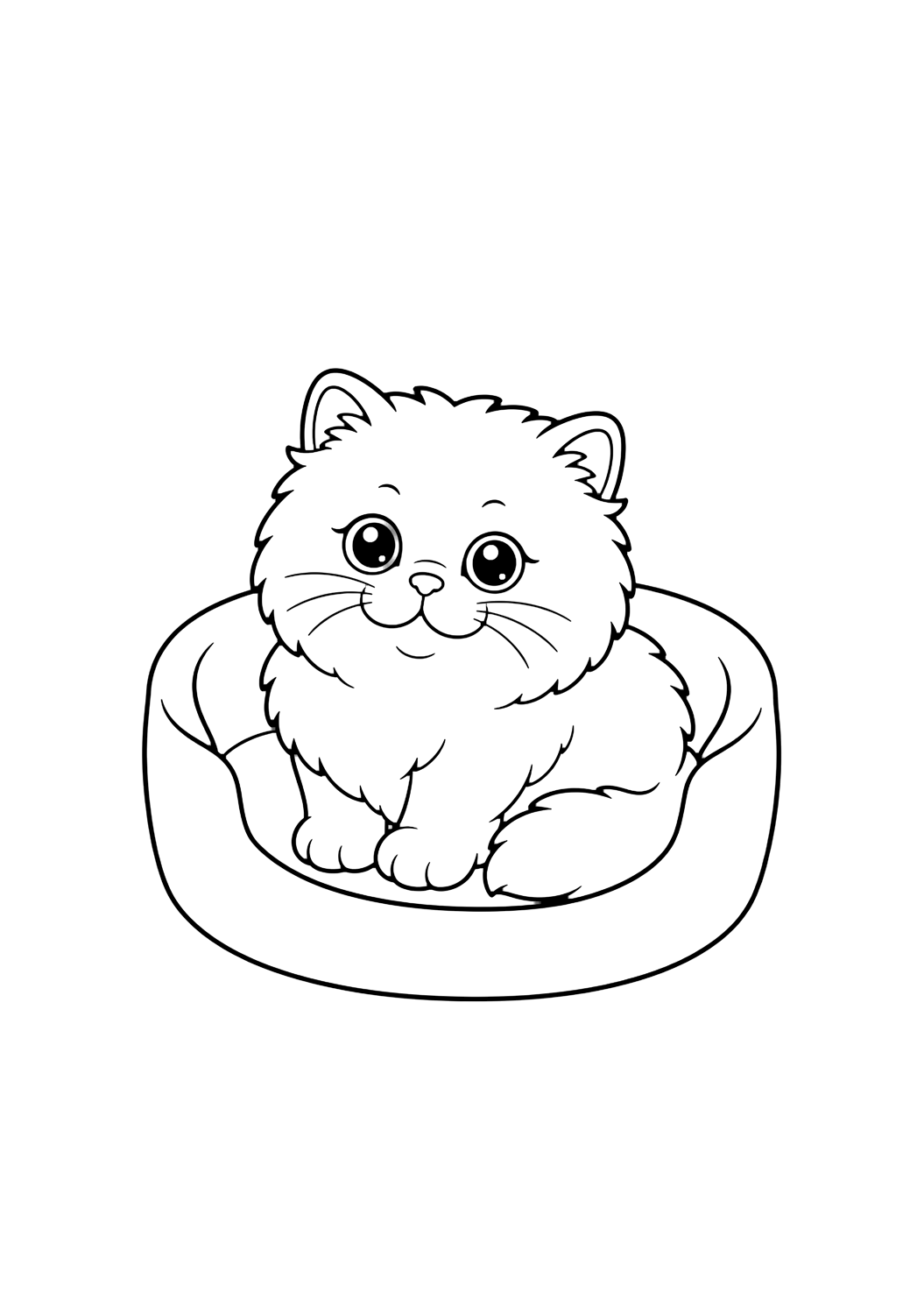 Coloriage chaton persan dans un panier-lit