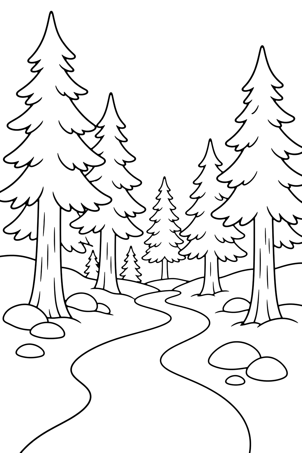 Coloriage sentier dans une forêt de pins