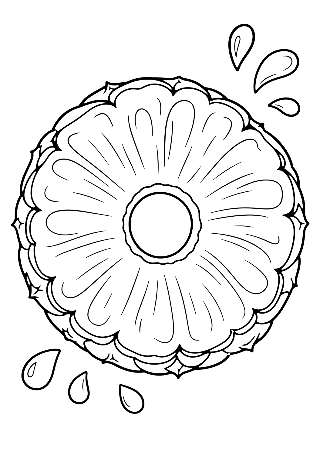 Disegno di ananas con fetta di ananas. Adatto all'estate, alla stampa, al download e alla colorazione online.