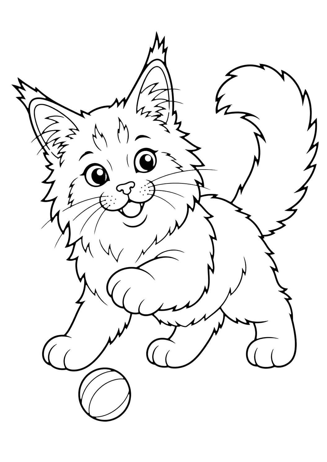 Coloriage chaton Maine Coon joueur