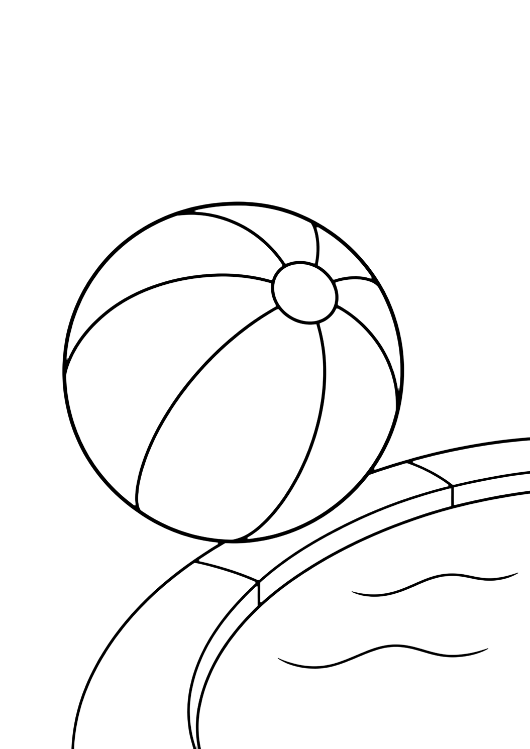 Coloriage avec ballon de plage au bord de la piscine. Idéal pour enfants, été, plage, piscine, impression et coloriage en ligne.