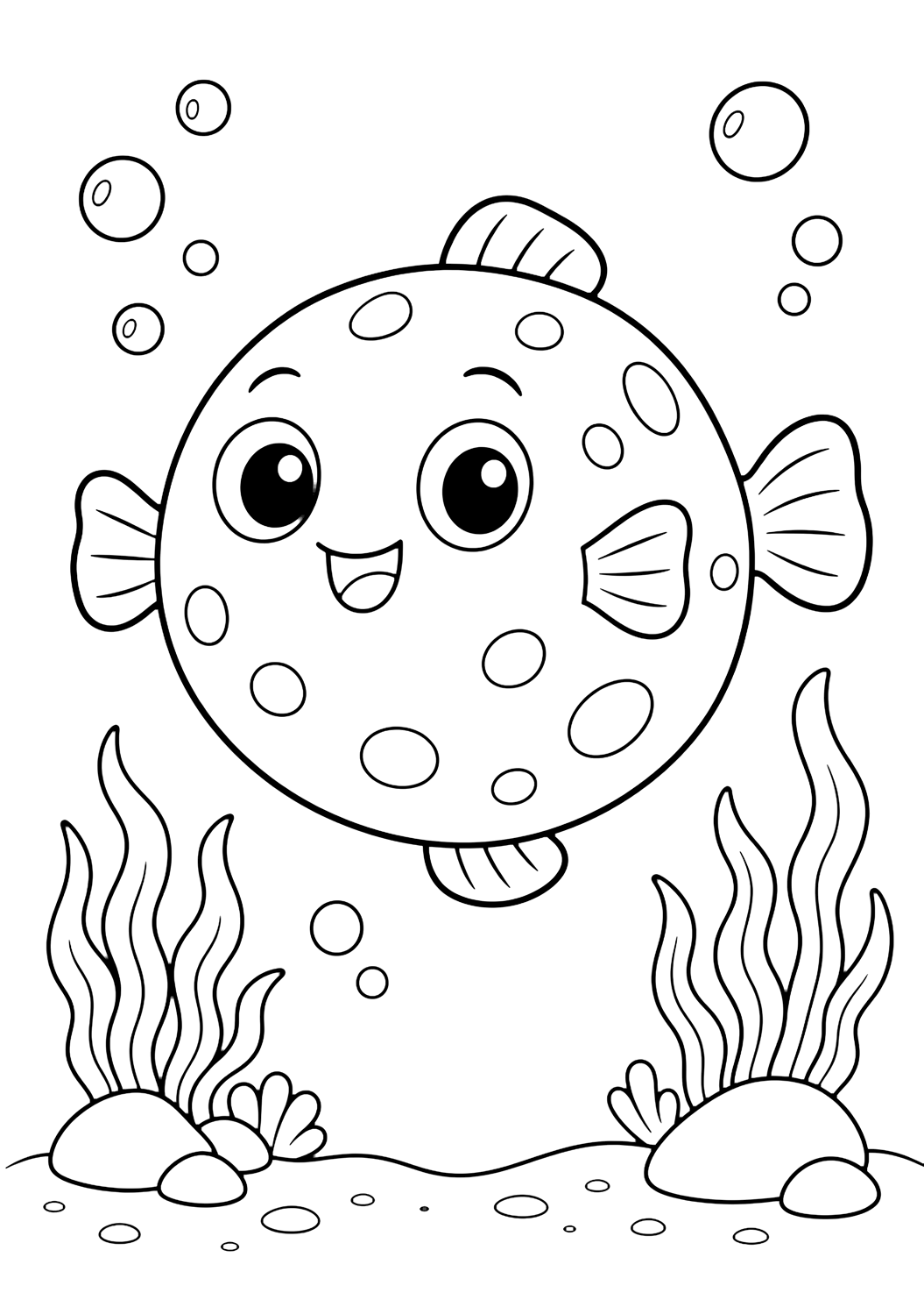 Coloriage avec Poisson-globe. Idéal pour enfants, thèmes de l'océan, impression et coloriage en ligne.