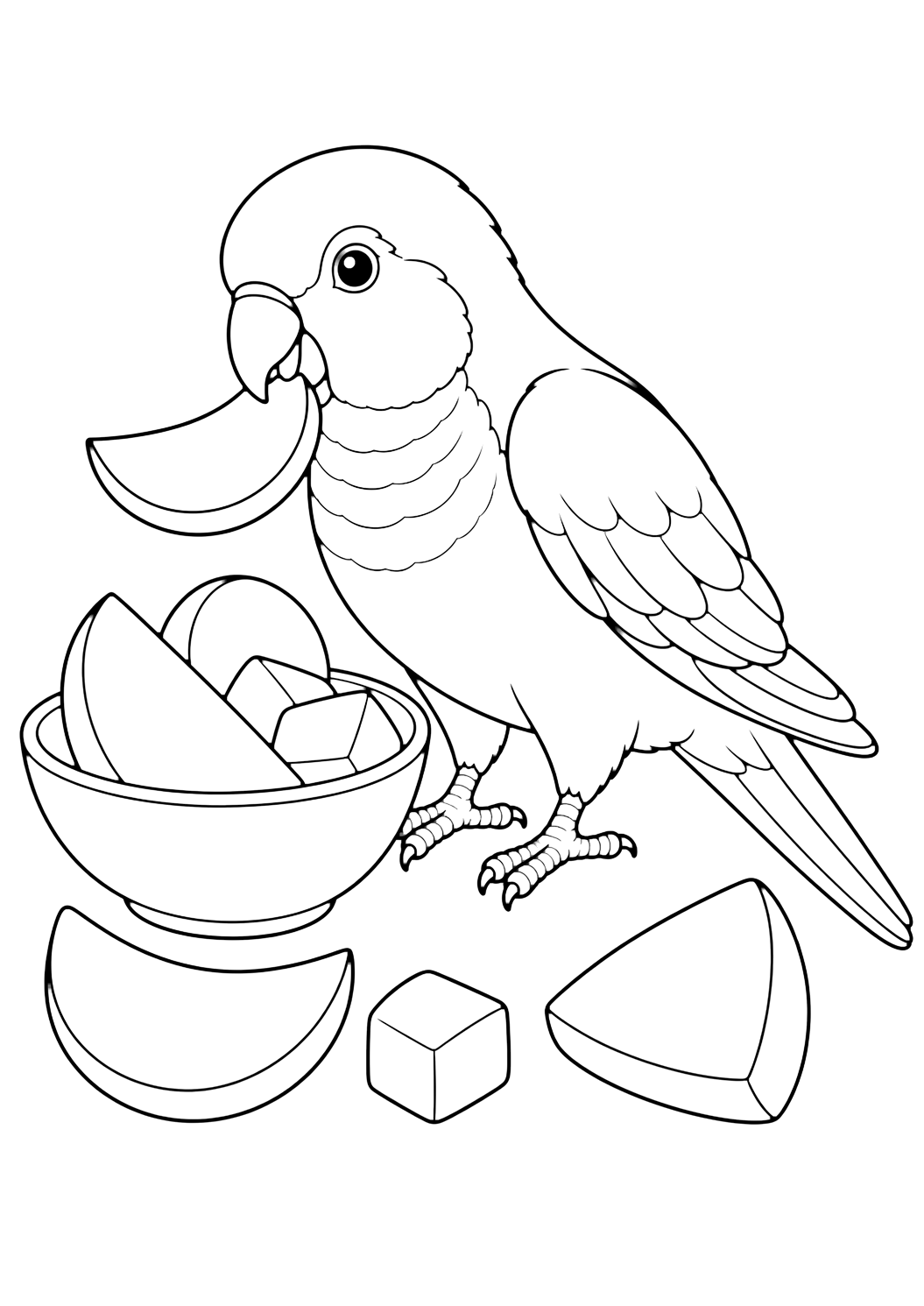 Cotorra monje comiendo fruta para colorear