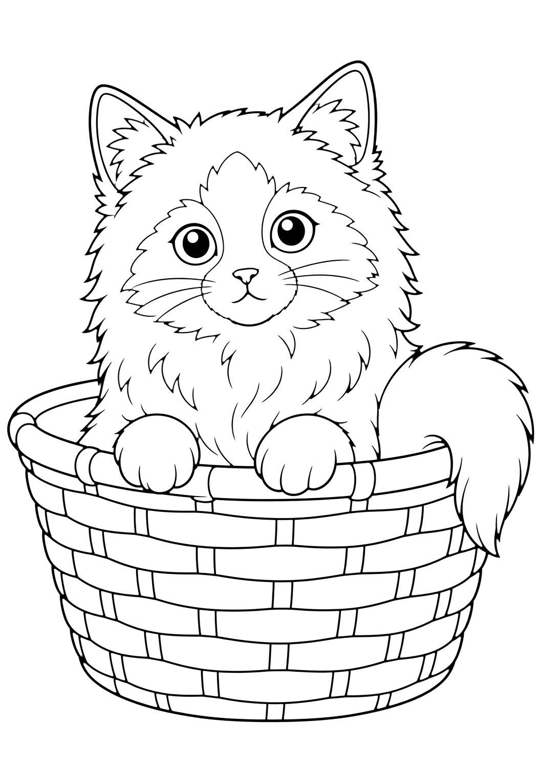 Картинка за оцветяване с котенце рагдол в кошница