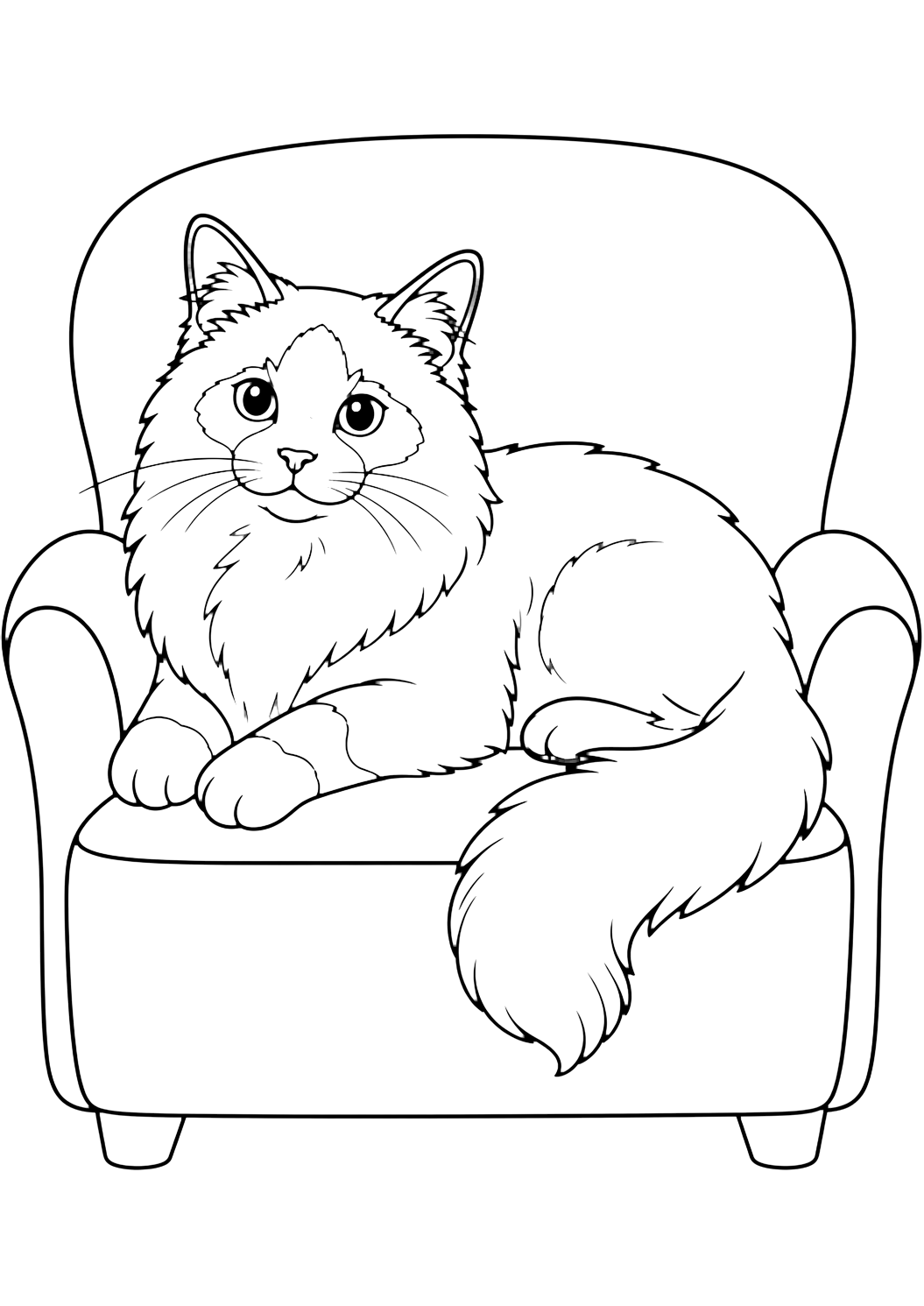 Ragdoll on Armchair coloring page for kids