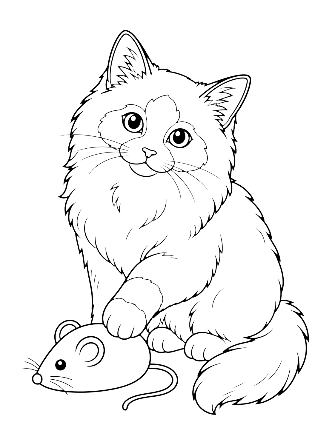 Coloriage ragdoll avec souris jouet