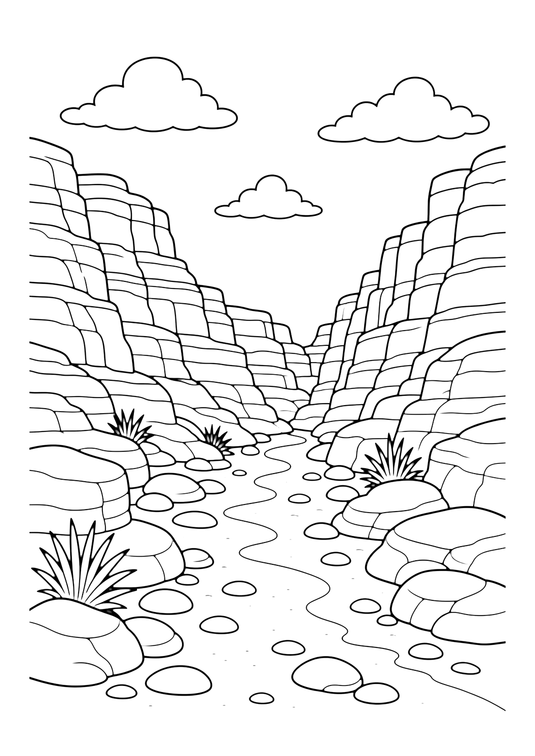 Coloriage lit sec de canyon en roche rouge