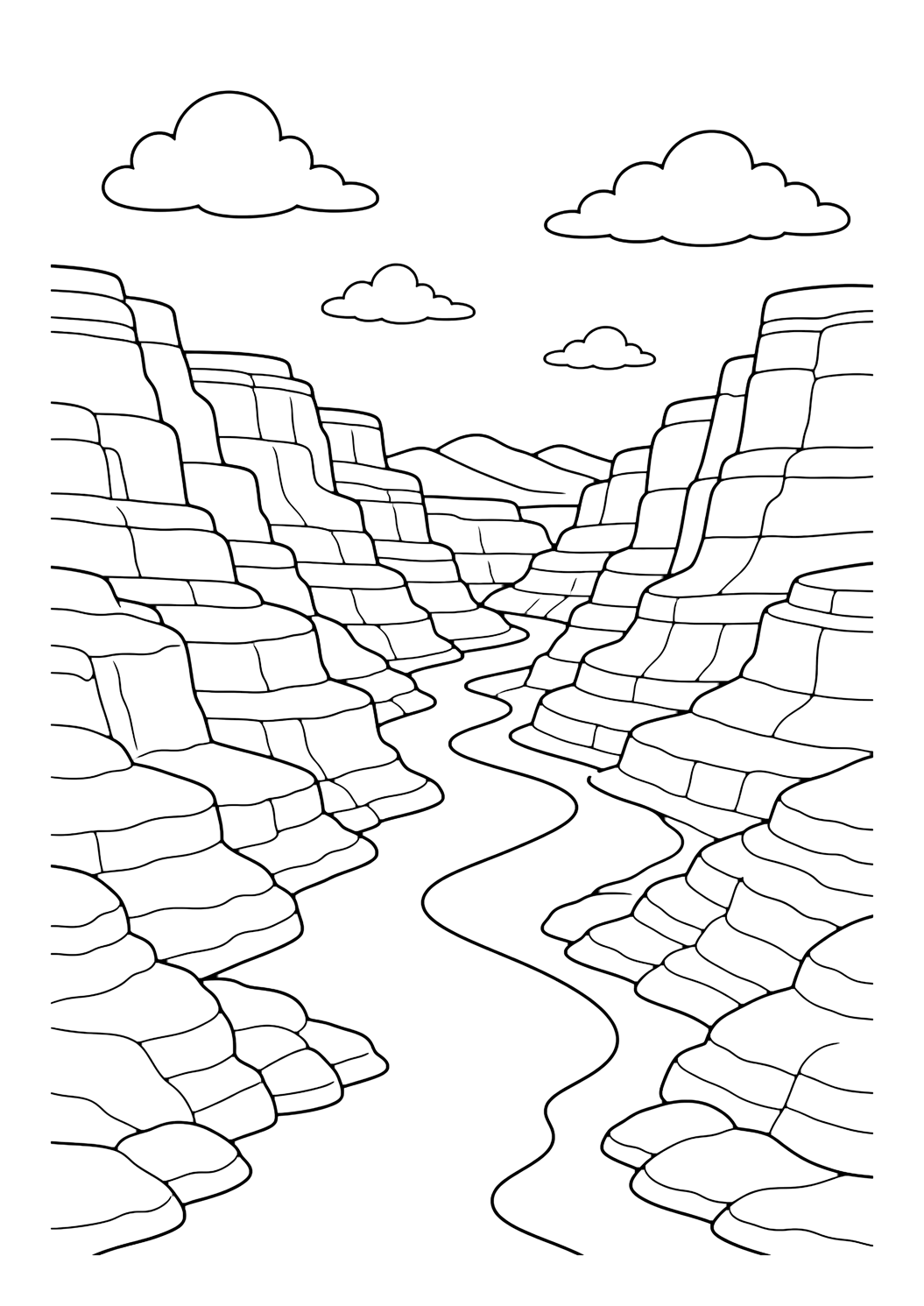 Coloriage vallée de rivière dans un canyon