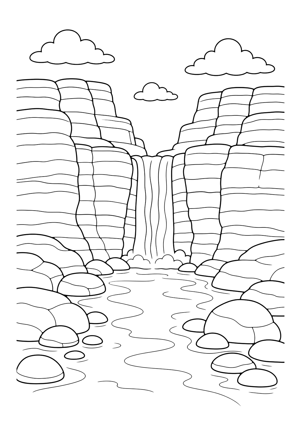 Cascada en río de cañón para colorear
