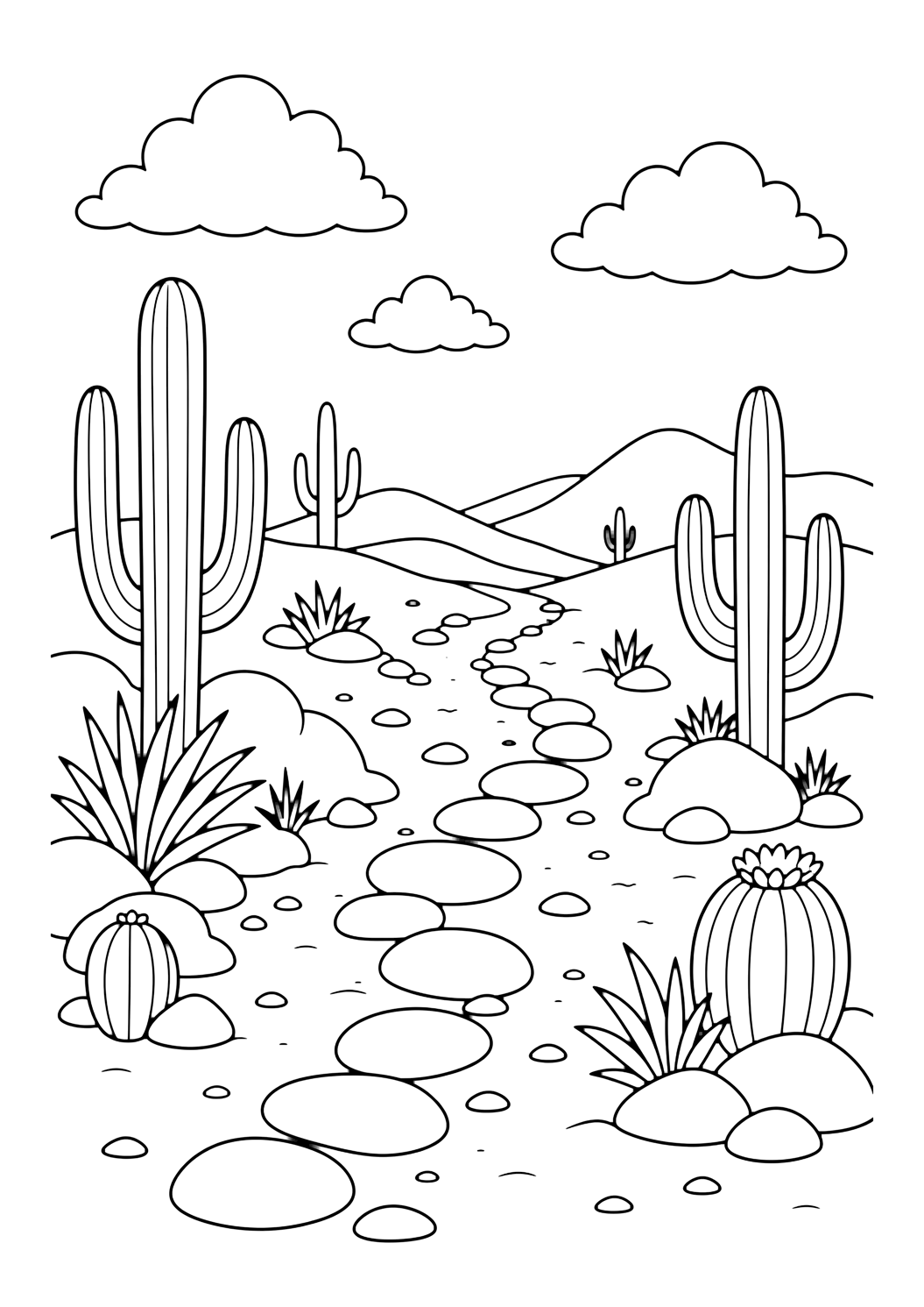 Camino rocoso del desierto para colorear