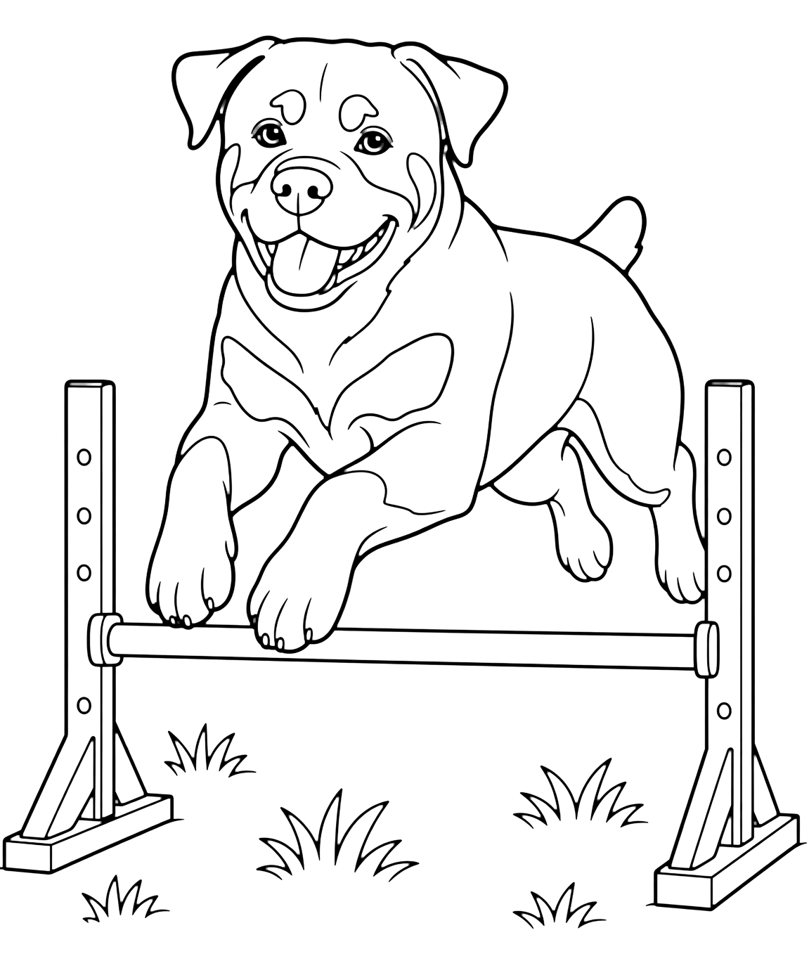 Rottweiler saltando un obstáculo de agility para colorear