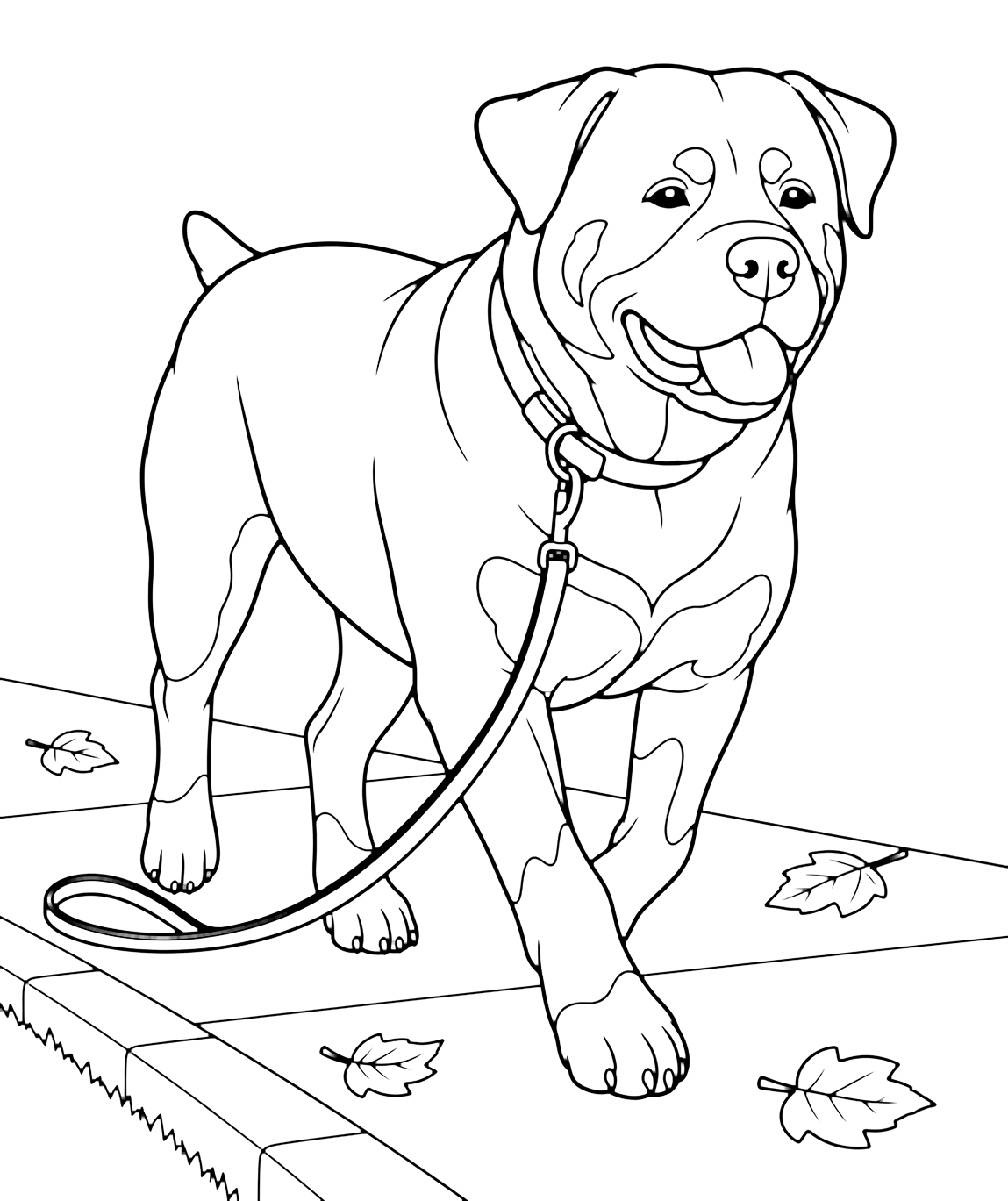 Coloriage rottweiler avec laisse