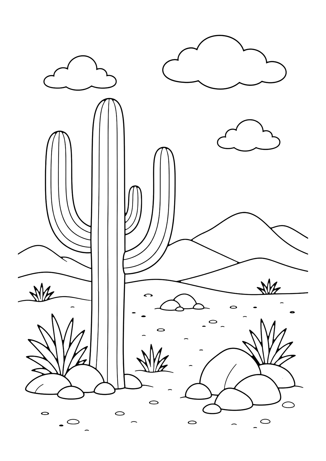 Saguaro-Kaktus in der Wüste Ausmalbild