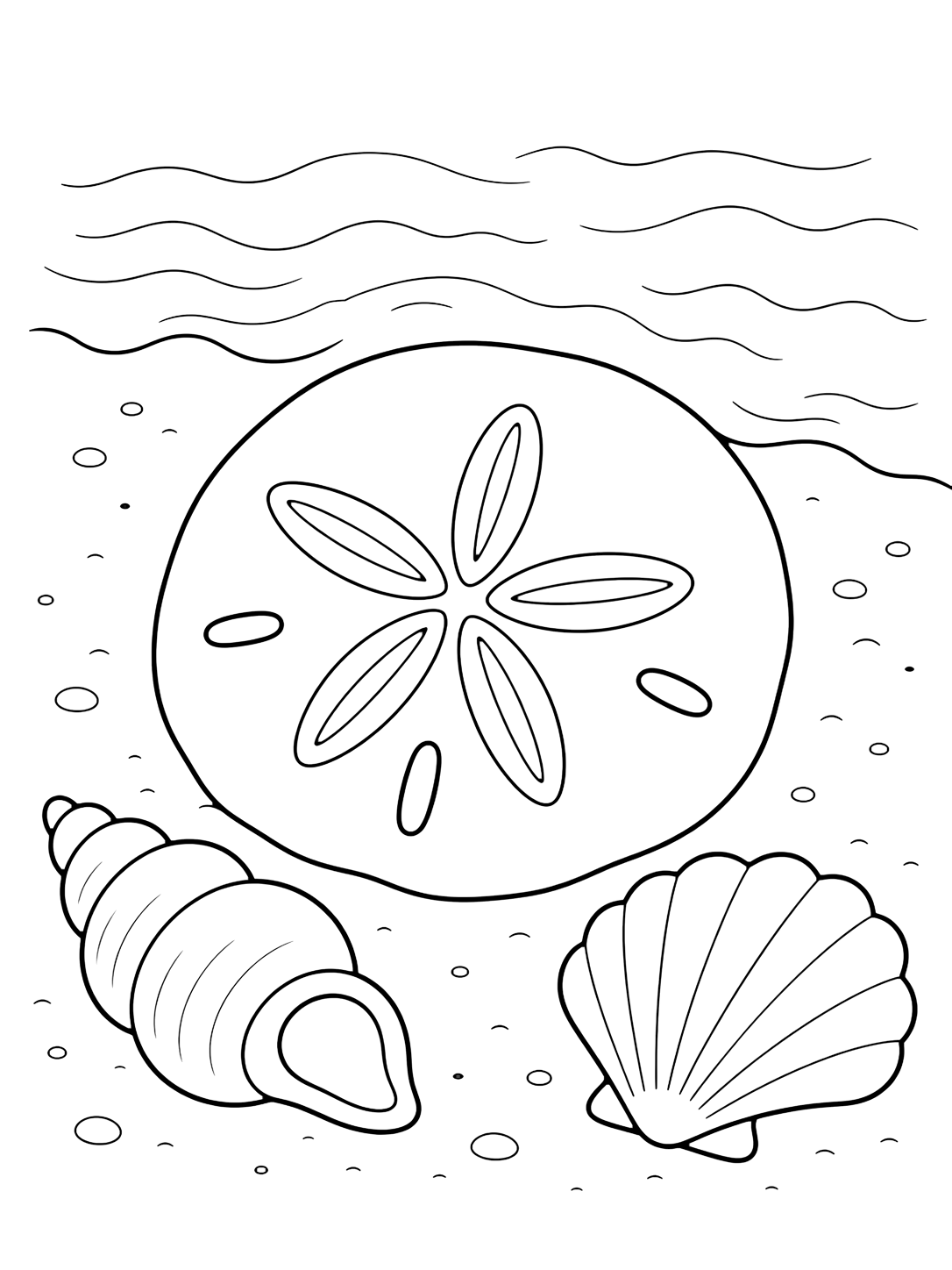 Coloriage avec dollar des sables. Idéal pour enfants, plage, été, impression et coloriage en ligne.