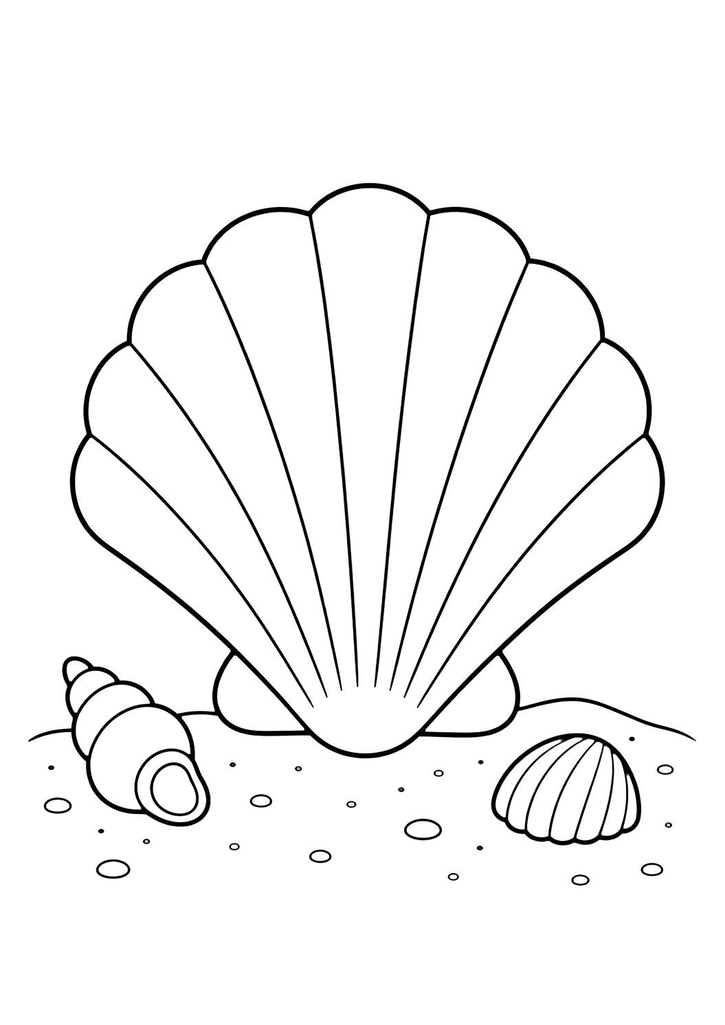 Coloriage avec coquille saint-jacques. Idéal pour enfants, plage, été, impression et coloriage en ligne.