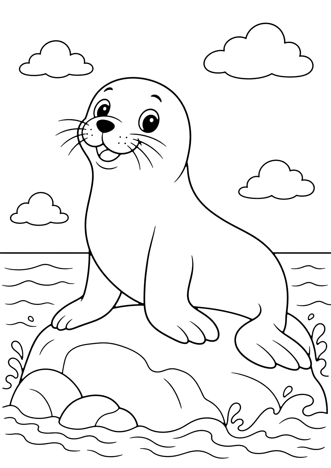 Coloriage avec Otarie. Idéal pour enfants, thèmes de l'océan, impression et coloriage en ligne.