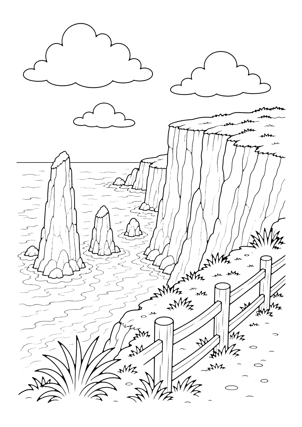 Farallones vistos desde un acantilado para colorear