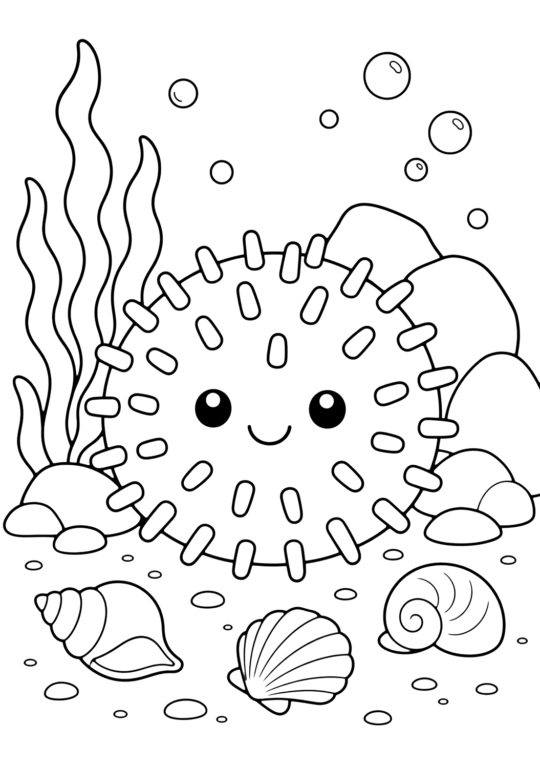 Coloriage avec Oursin. Idéal pour enfants, thèmes de l'océan, impression et coloriage en ligne.