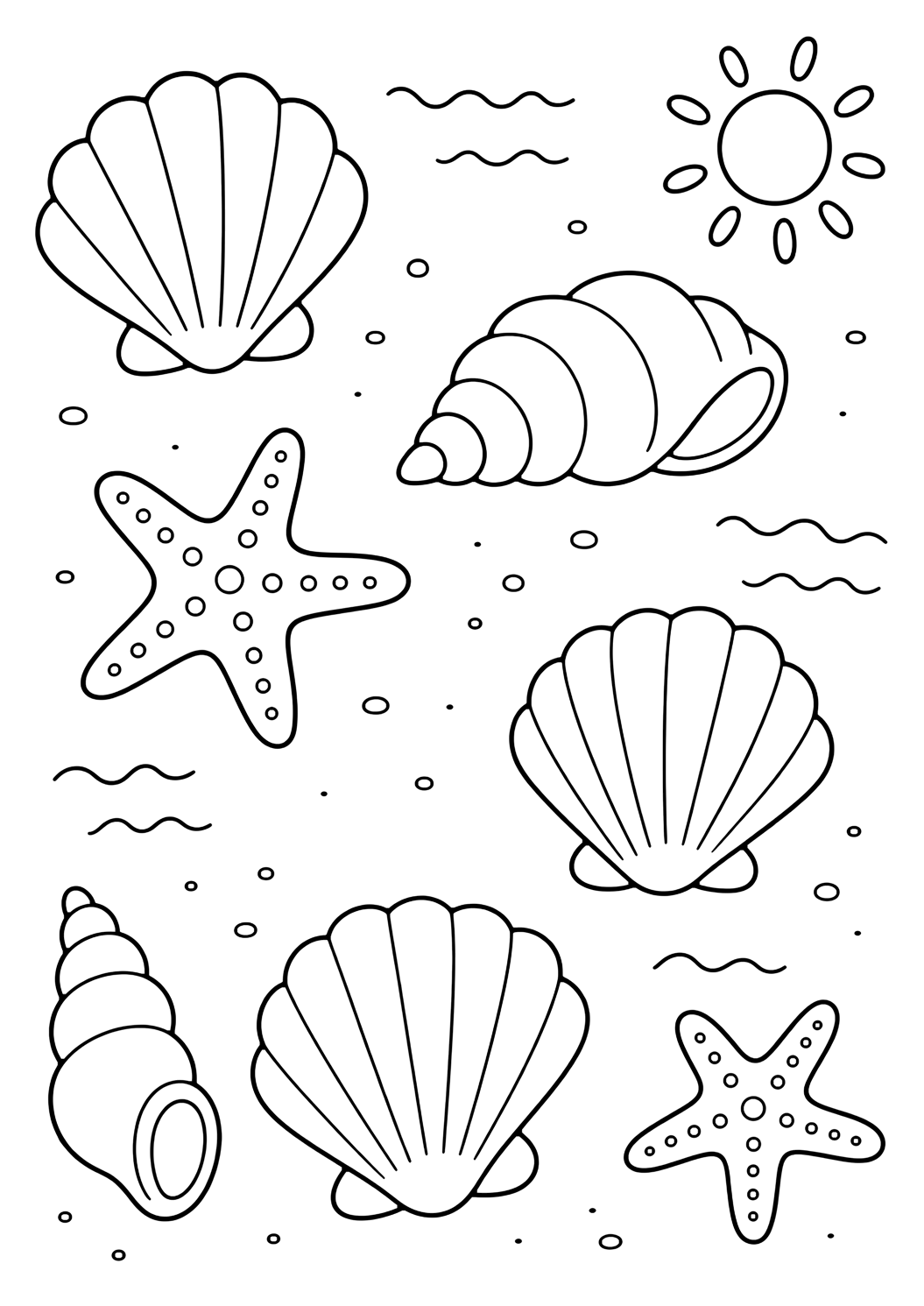 Coloriage doodle d'été avec coquillages doodle. Idéal pour enfants, impression et coloriage en ligne.