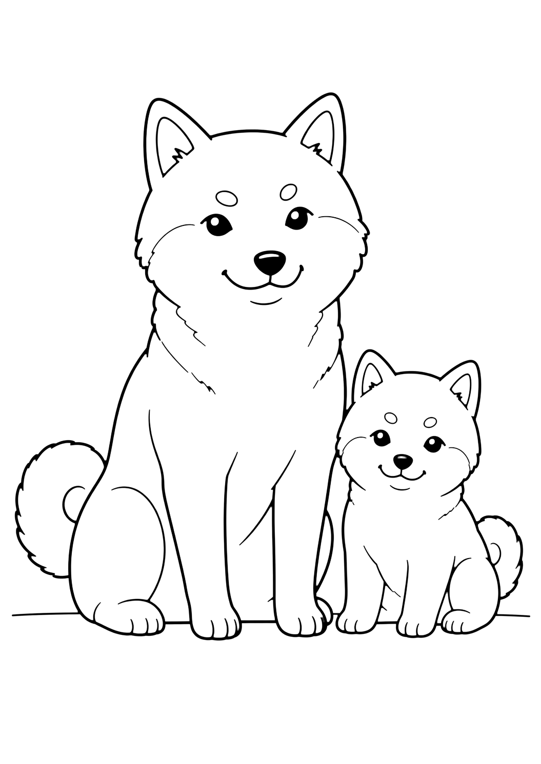 Mamá shiba inu y cachorro para colorear