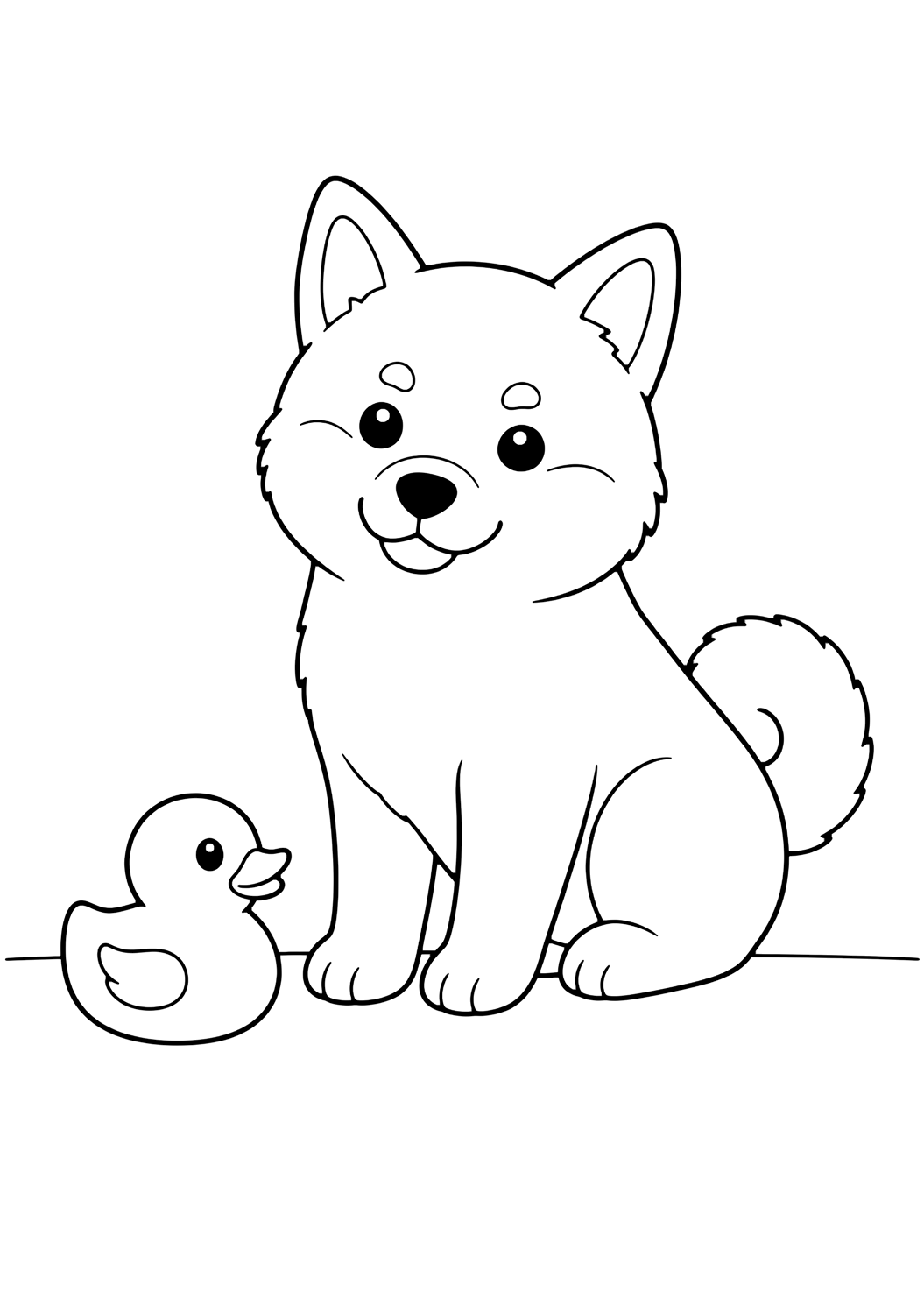 Shiba Inu mit Entenspielzeug Ausmalbild