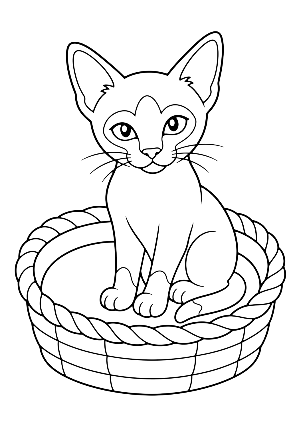 Coloriage chat siamois dans un panier