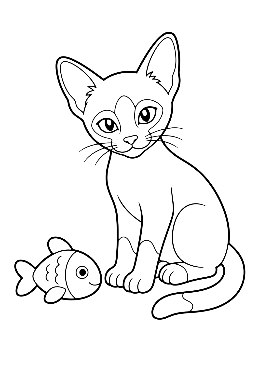 Coloriage chat siamois avec jouet poisson
