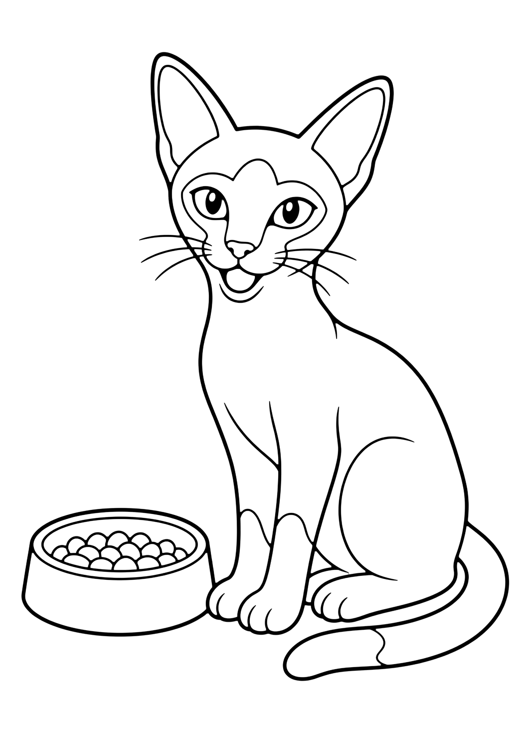 Coloriage chat siamois avec gamelle