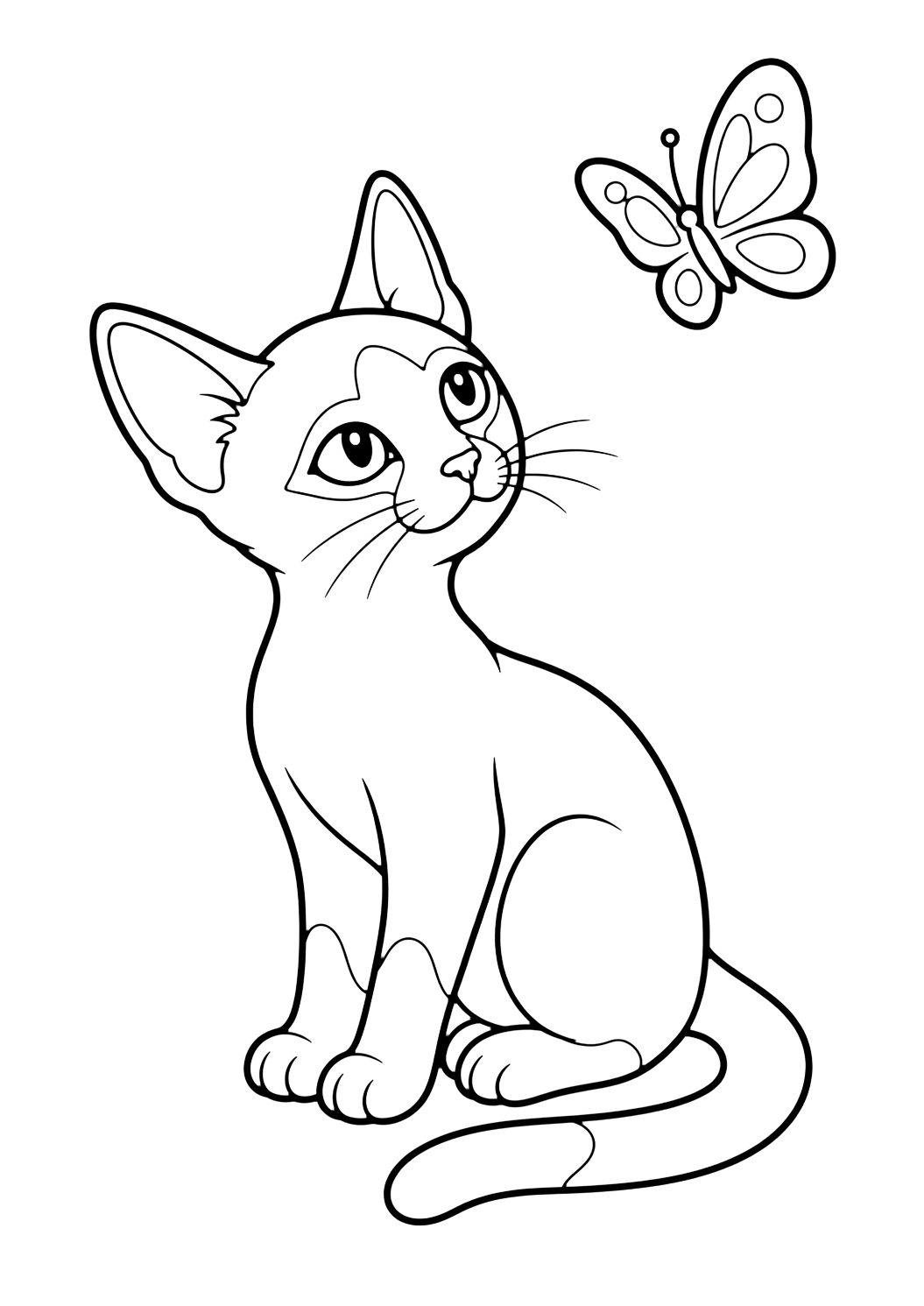 Coloriage chaton siamois avec papillon