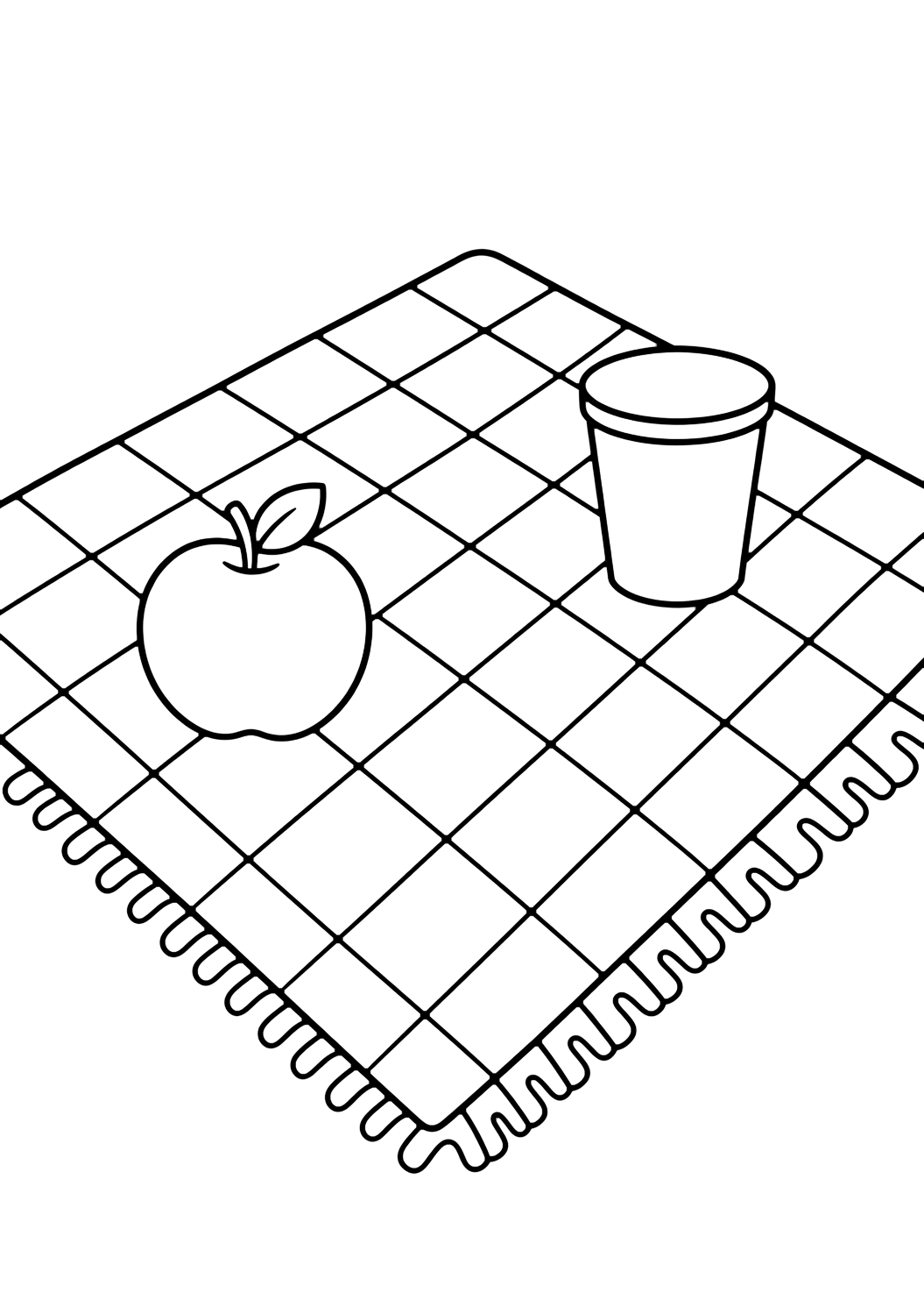 Dibujo de picnic con manta sencilla de picnic. Ideal para imprimir, descargar, colorear online y actividades tranquilas de verano.
