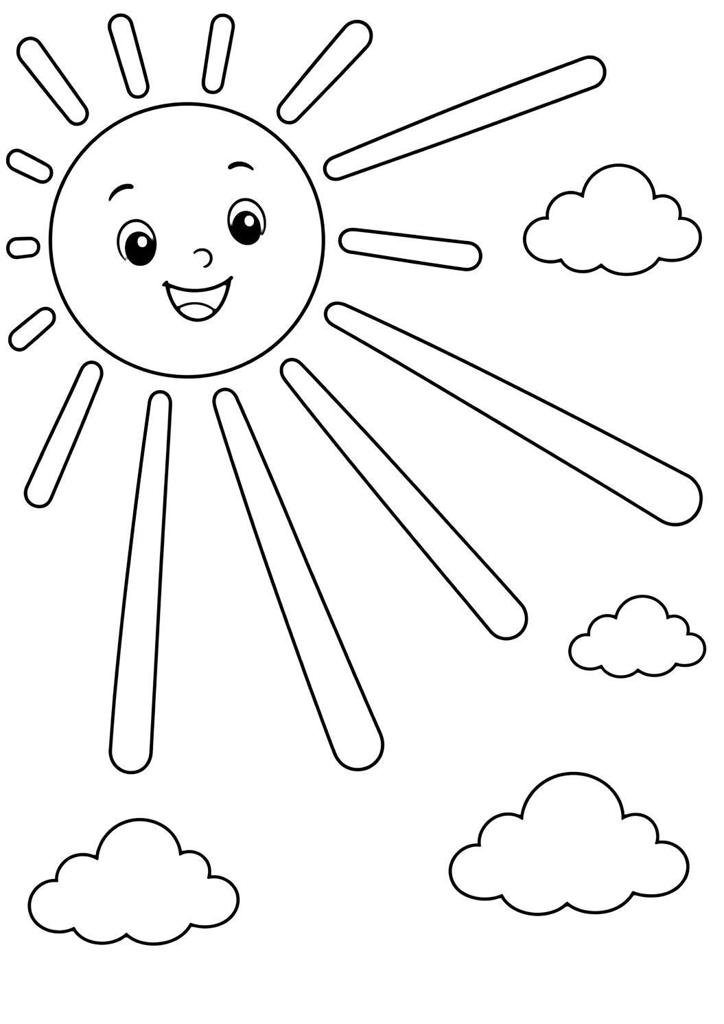 Coloriage de soleil avec rayons de soleil simples. Idéal pour enfants, été, impression et coloriage en ligne.