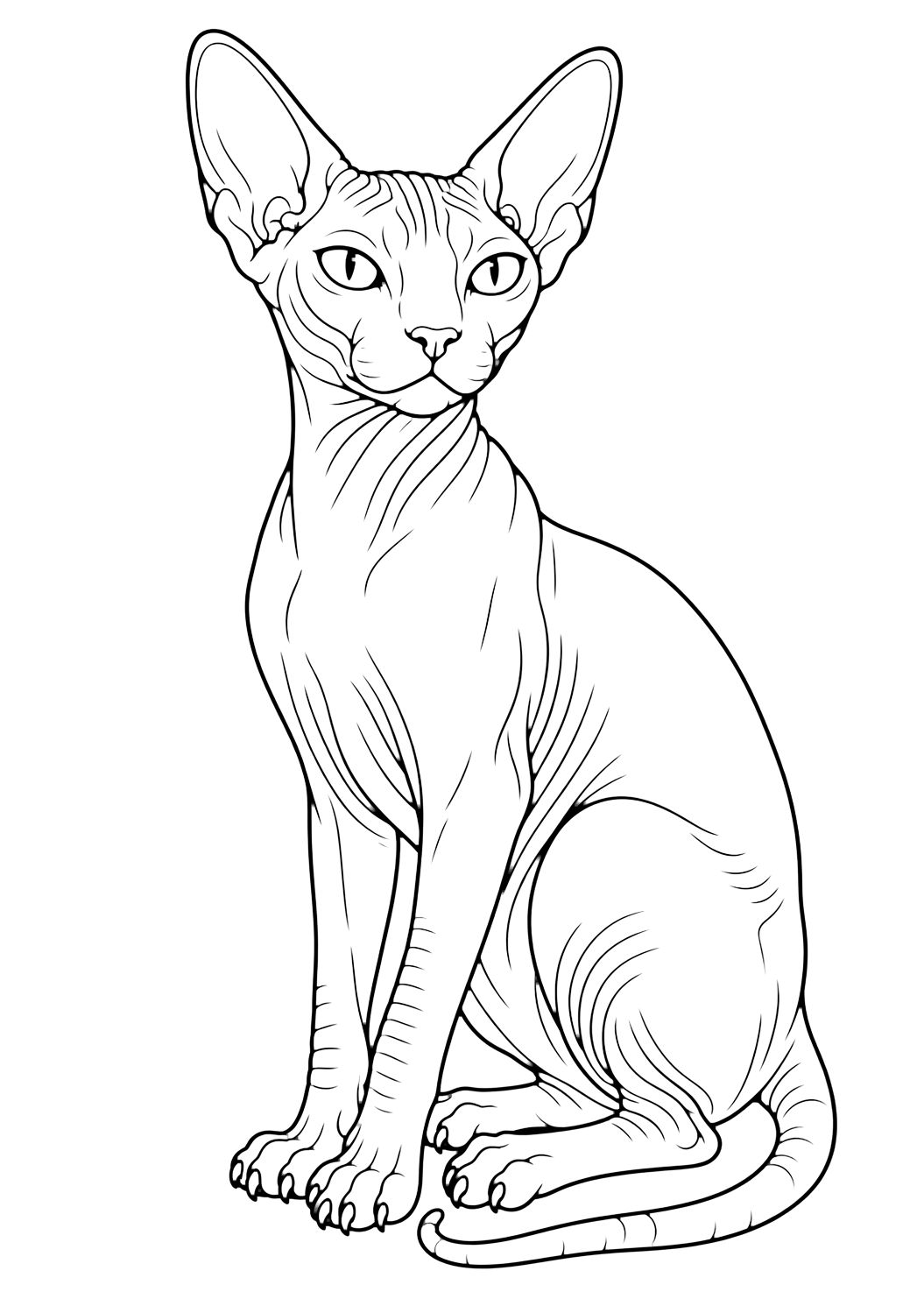Sitting Sphynx Cat coloring page for kids